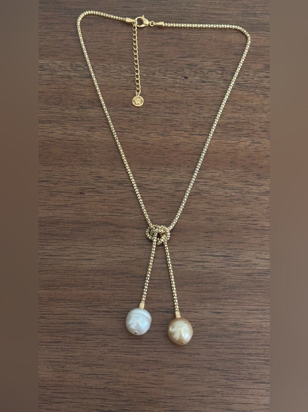 Majorica 18k Gold-Plated 925 Sterling Silver Lariat Love Knot Pearl Necklace. - Picture 8 of 13